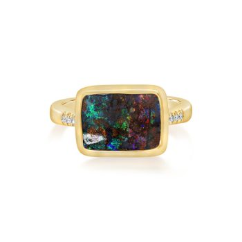 14K Yellow Gold Australian Boulder Opal/Diamond Ring