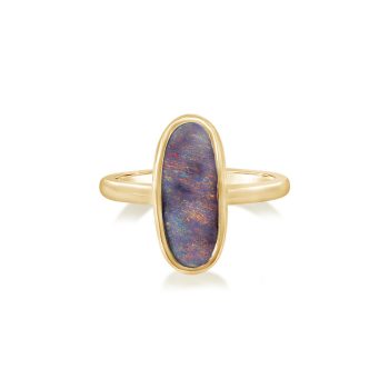 14K Yellow Gold Australian Boulder Opal Smooth Shank Ring