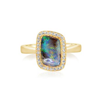 14K Yellow Gold Australian Boulder Opal/Diamond Ring