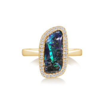 14K Yellow Gold Australian Boulder Opal/Diamond Ring