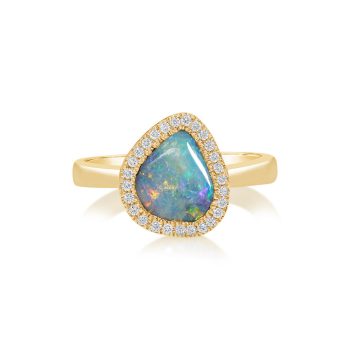 14K Yellow Gold Australian Boulder Opal/Diamond Ring