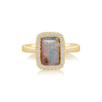 14K Yellow Gold Australian Boulder Opal/Diamond Ring
