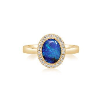 14K Yellow Gold Australian Boulder Opal/Diamond Ring