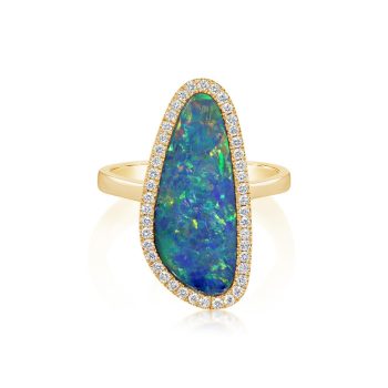 14K Yellow Gold Australian Opal Doublet/Diamond Ring