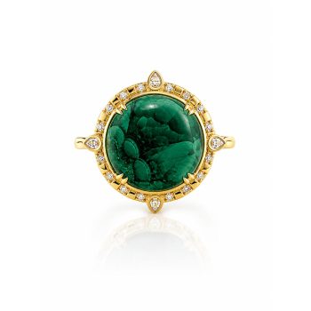 14K Yellow Gold Malachite Chrysocolla/Diamond Ring