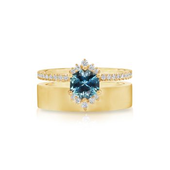 18K Yellow Gold Hexagon Montana Sapphire/Diamond Cigar Band Ring