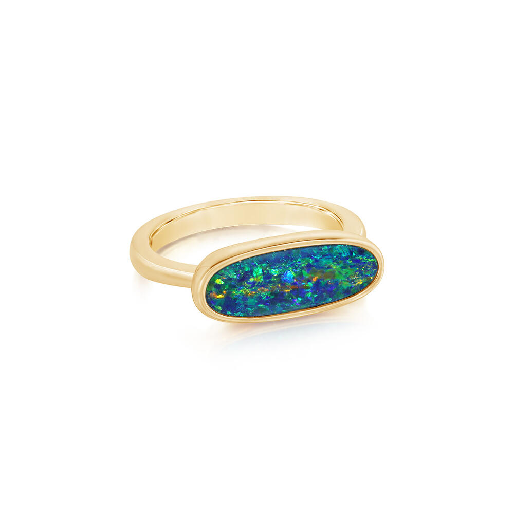 14K Yellow Gold Australian Opal Doublet East/West Ring