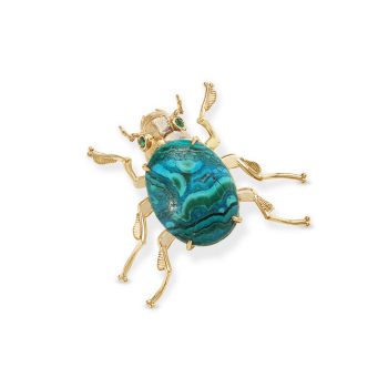 14K Yellow Gold Chrysocolla Beetle Pendant/Brooch