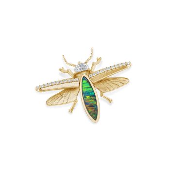 14K Yellow Gold Australian Opal Doublet/Diamond Lightning Bug Pin