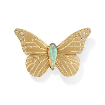 14K Yellow Gold Australian Opal/Diamond Butterfly Pin