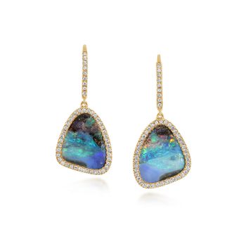 14K Yellow Gold Australian Boulder Opal/Diamond Earrings