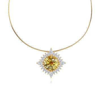 18K Yellow Gold 9.87mm Round Yellow Orange Montana Sapphire/Diamond Neckpiece