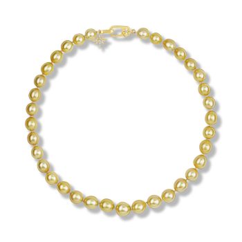 14K Yellow Gold 12.9-10mm Near Round Golden South Sea Pearl Neckpiece