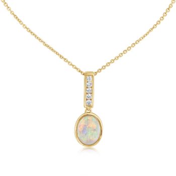 18K Yellow Gold Australian Opal/Diamond Pendant