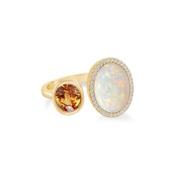 18K Yellow Gold Australian Opal/Mandarin Garnet/Diamond Ring