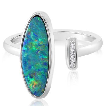 14K White Gold Australian Opal Doublet/Diamond Ring