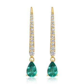 14K Yellow Gold Emerald/Diamond Earrings