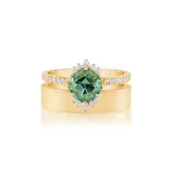 18K Yellow Gold Mint Garnet/Diamond Cigar Band Ring