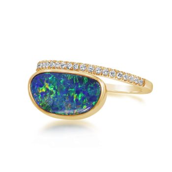 14K Yellow Gold Australian Opal Doublet/Diamond Ring