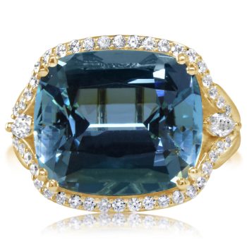 18K Yellow Gold Aquamarine/Diamond Ring